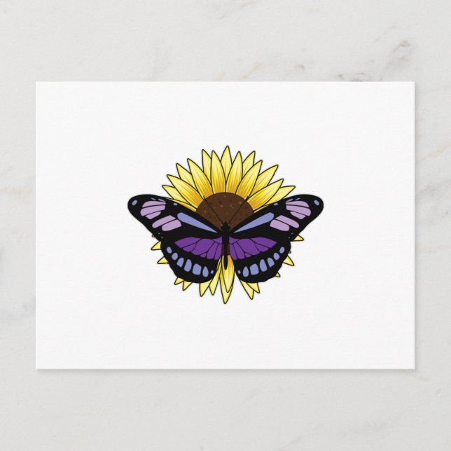 Postal Mariposa con girasol (Anverso)