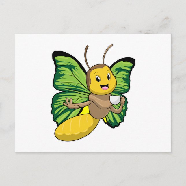 Postal Mariposa con taza de café (Anverso)