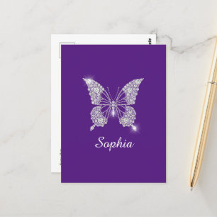 Postal Mariposa de Diamante Blanco, Nombre de Letra, Púrp