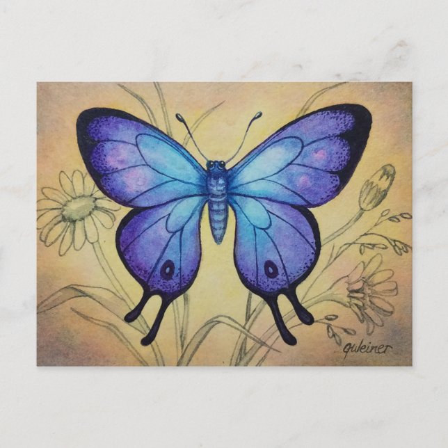 Postal Mariposa de época No. 5 Arte acuarela (Anverso)