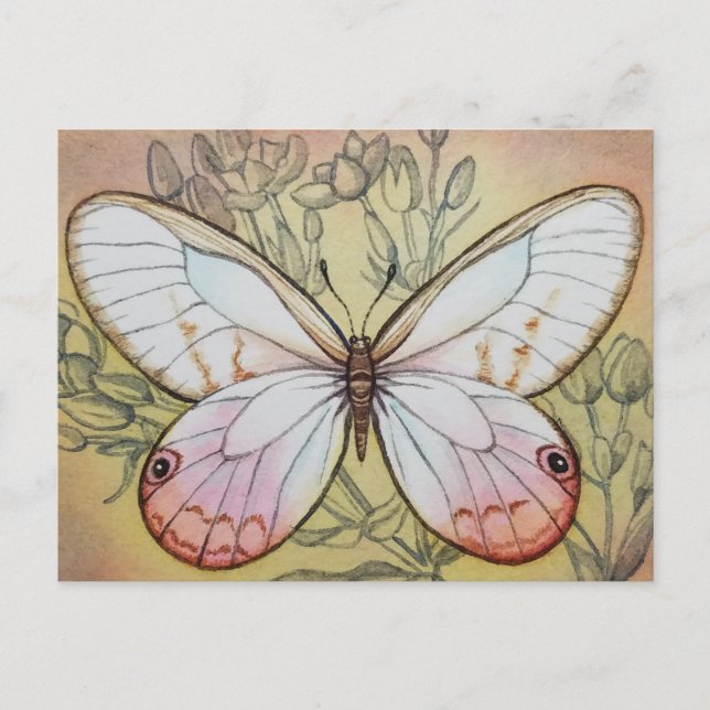 Postal Mariposa de época No. 6 Arte acuarela (Anverso)