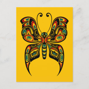 Postal Mariposa de espíritu rojo y verde de Haida en amar