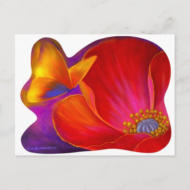 Postal Mariposa de Flor de Amapola Rosa - Multi (Anverso)