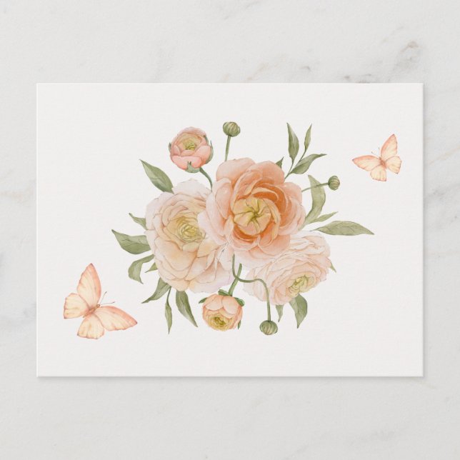 Postal Mariposa de flor minimalista (Anverso)