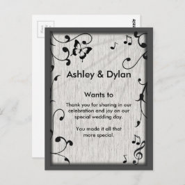 Postal Mariposa de Música Hojas Madera Gris y Negra Boda