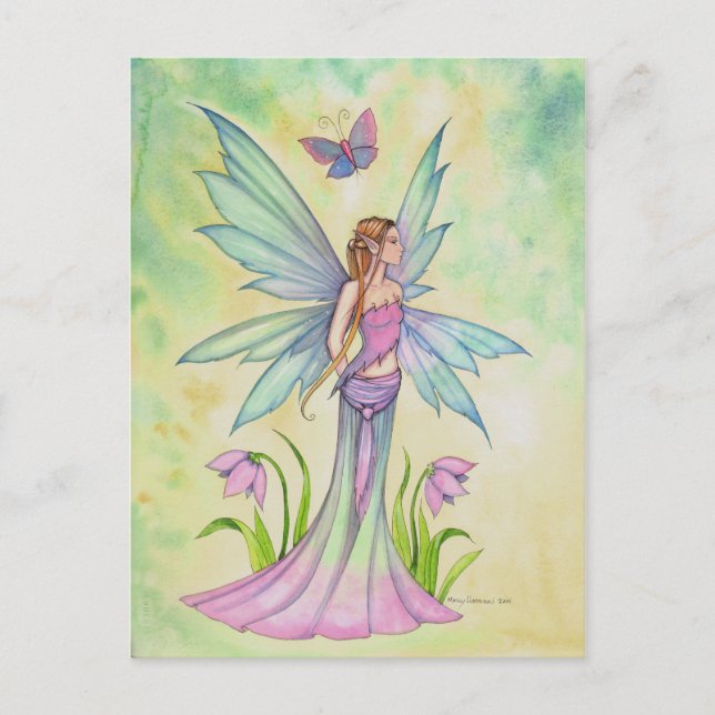 Postal Mariposa de primavera Fairy Fantasy Art (Anverso)