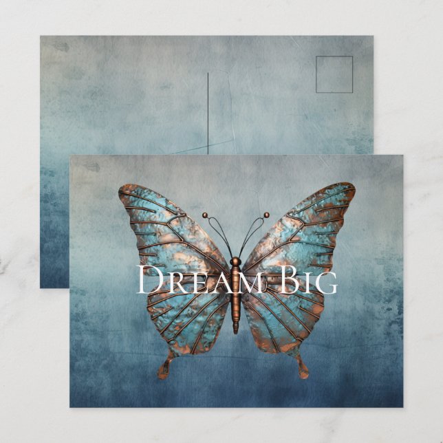 Postal Mariposa de textura gris azul (Anverso / Reverso)