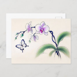Postal Mariposa de tinta china en orquídea
