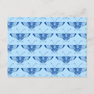 Postal Mariposa Deco estilizada - azul cobalto y azul pál