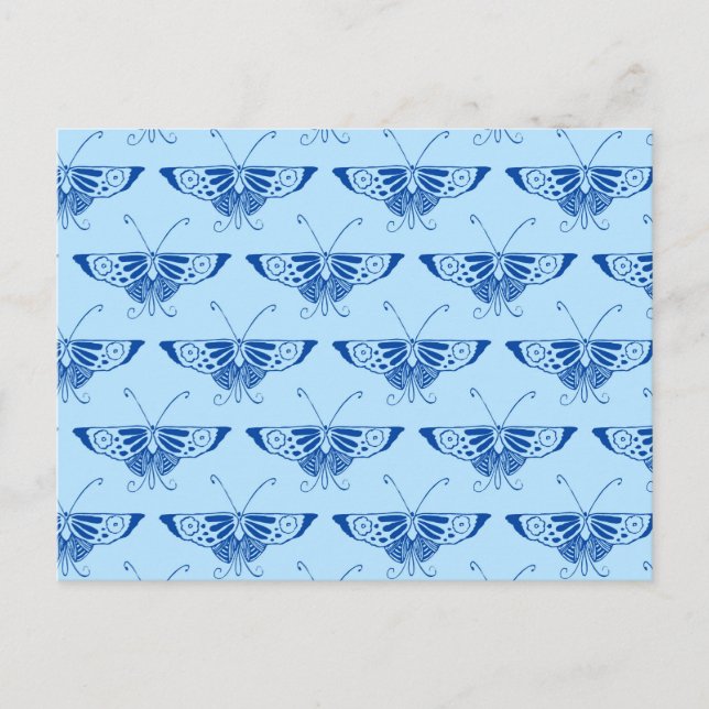 Postal Mariposa Deco estilizada - azul cobalto y azul pál (Anverso)