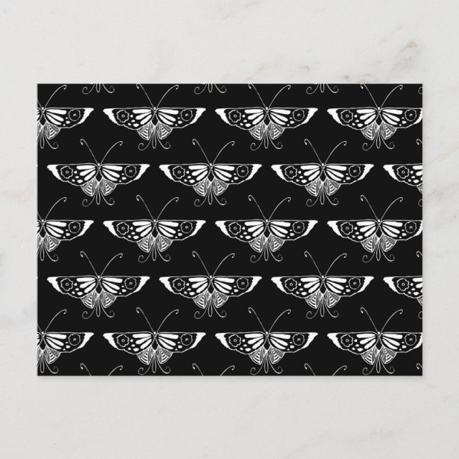 Postal Mariposa Deco estilizada - negro y blanco (Anverso)