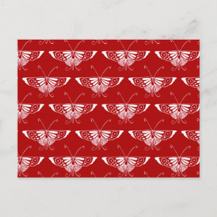 Postal Mariposa Deco estilizada - rojo oscuro y blanco