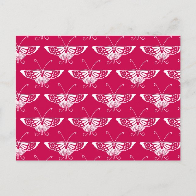 Postal Mariposa Deco estilizada - rosa fucsia (Anverso)