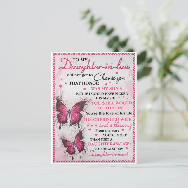 Postal Mariposa DIL, también eres mi hija de corazón (Anverso de pie)