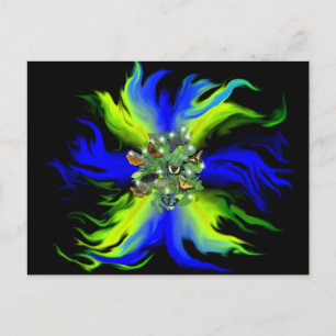 Postal Mariposa en arcoiris verde azul con estrellas, got