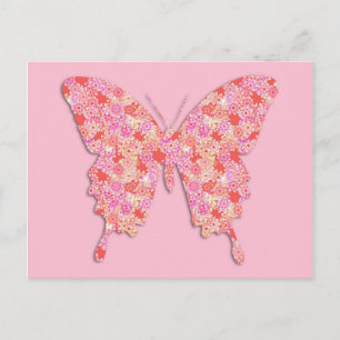 Postal Mariposa en patrón de flores - rosa, naranja