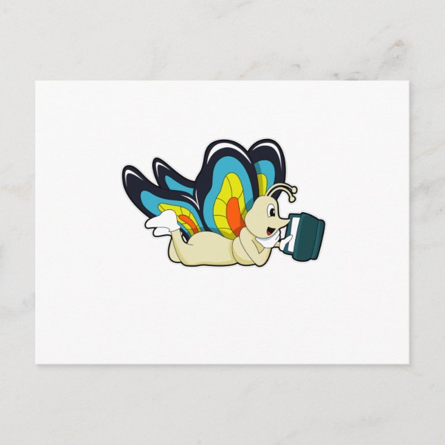 Postal Mariposa en Reading con libro (Anverso)