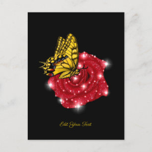 Postal Mariposa en rosa roja con estrellas y gotas de llu