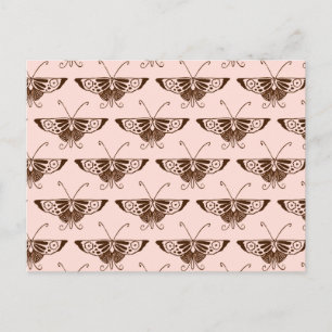 Postal Mariposa estilizada Art Deco - chocolate y melocot