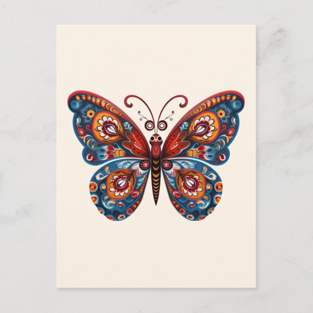 Postal Mariposa estilo arte folclórico (Anverso)
