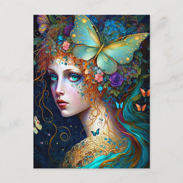 Postal Mariposa Fairy Elf Lady Fantasy Art (Anverso)