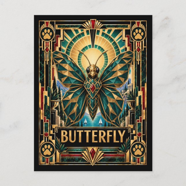 Postal Mariposa, Fauna Art Déco (Anverso)