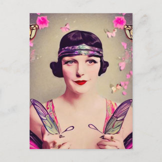 Postal Mariposa Flapper Surrealista Art Deco
