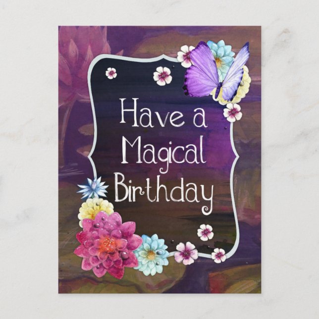 Postal Mariposa floral colorida tiene un cumpleaños mágic (Anverso)