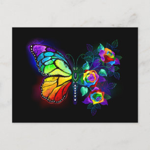 Postal Mariposa florida arcoiris