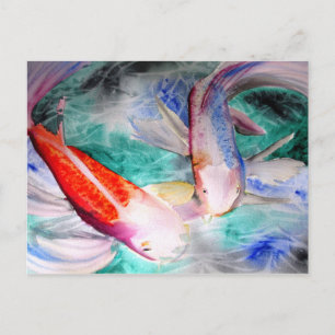 Postal Mariposa Koi acuarela Arte de pescado japonés