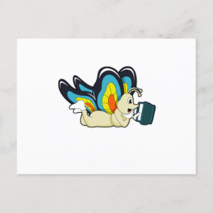 Postal Mariposa leyendo con libro