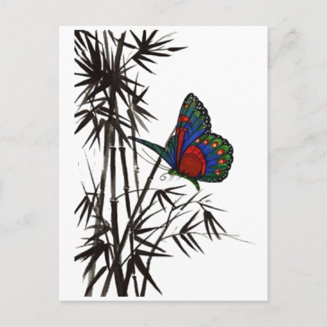 Postal mariposa linda en bambú (Anverso)