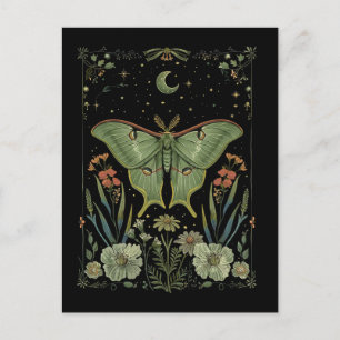 Postal Mariposa Luna Arte Acuarela Gótico