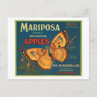 Postal Mariposa Marca Manzanas Etiqueta De Tapón Vintado