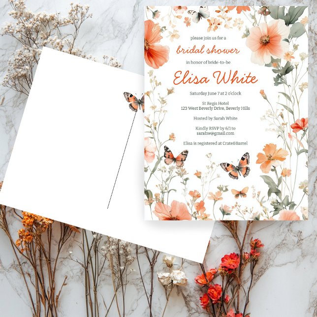 Postal Mariposa Meadow Watercolor Bridal Shower PERSONALI (Butterfly Meadow Watercolor Bridal Shower CUSTOM Postcard
)