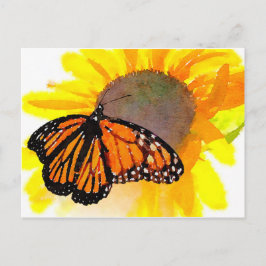Postal Mariposa monarca acuarcal y girasol