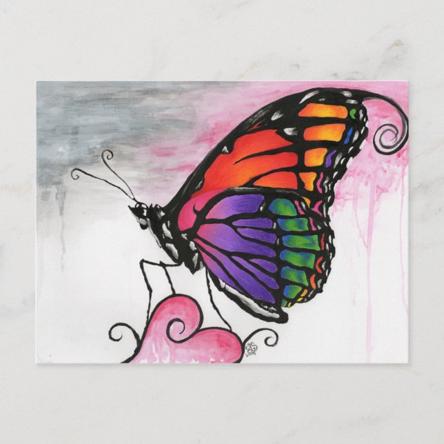 Postal Mariposa monarca arcoiris Fantasía Original Arte (Anverso)