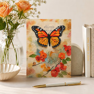 Postal Mariposa Monarca en Técnica Mixta 