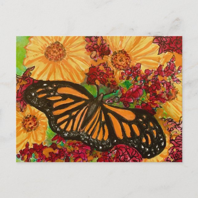 Postal Mariposa Monarca Sunflowers Milkweed Watercolor (Anverso)