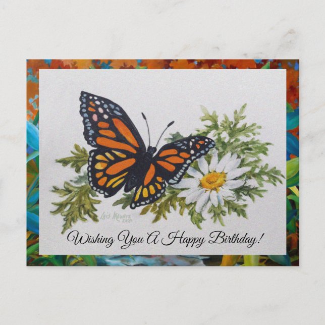 Postal Mariposa 'n Daisy Postcard Greet (Anverso)