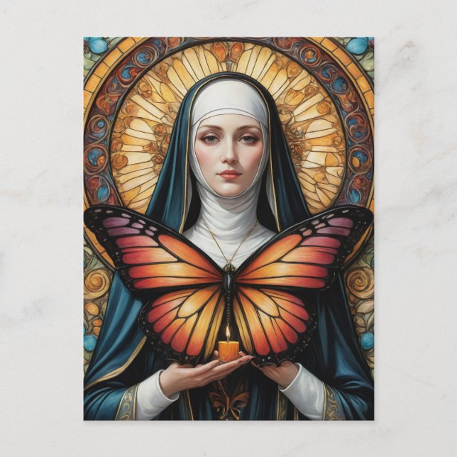 Postal Mariposa Nun Holding Vela (Anverso)