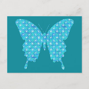 Postal Mariposa, patrón en azul, turquesa, blanco