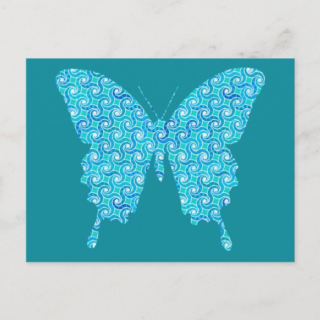Postal Mariposa, patrón en azul, turquesa, blanco (Anverso)