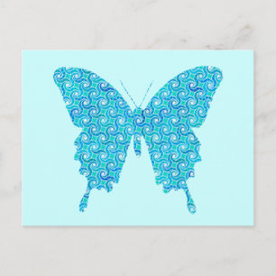 Postal Mariposa, patrón en azul, turquesa, blanco