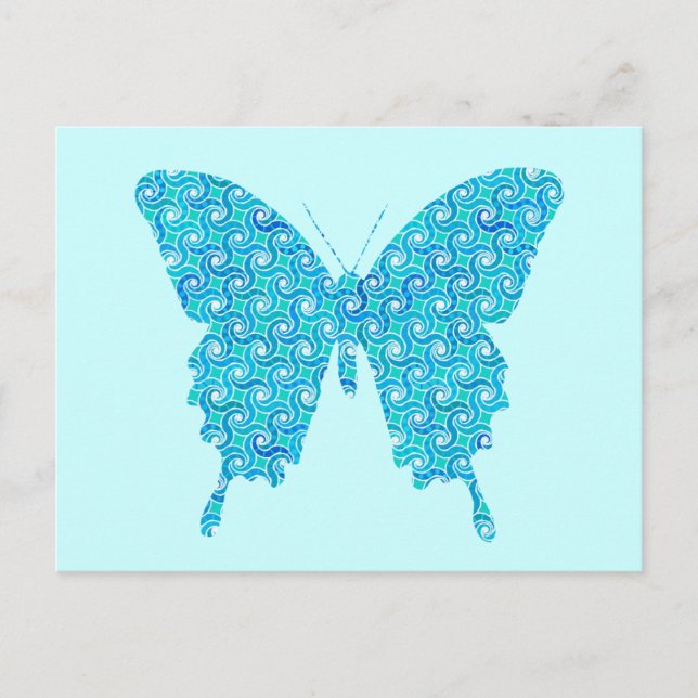 Postal Mariposa, patrón en azul, turquesa, blanco (Anverso)