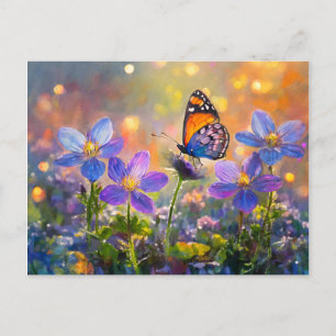 Postal Mariposa Pequeña Sobre Flores Silvestres al Amanec