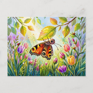 Postal Mariposa Poniendo Huevos Debajo de una Hoja