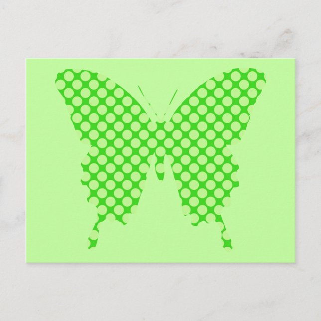 Postal Mariposa, puntos retro, tonos verde lima (Anverso)