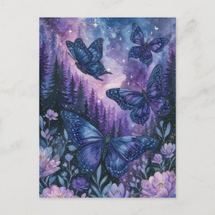 Postal Mariposa Púrpura en el Cielo Nocturno del Mágico B