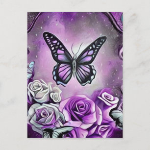 Postal Mariposa Púrpura & Rosas